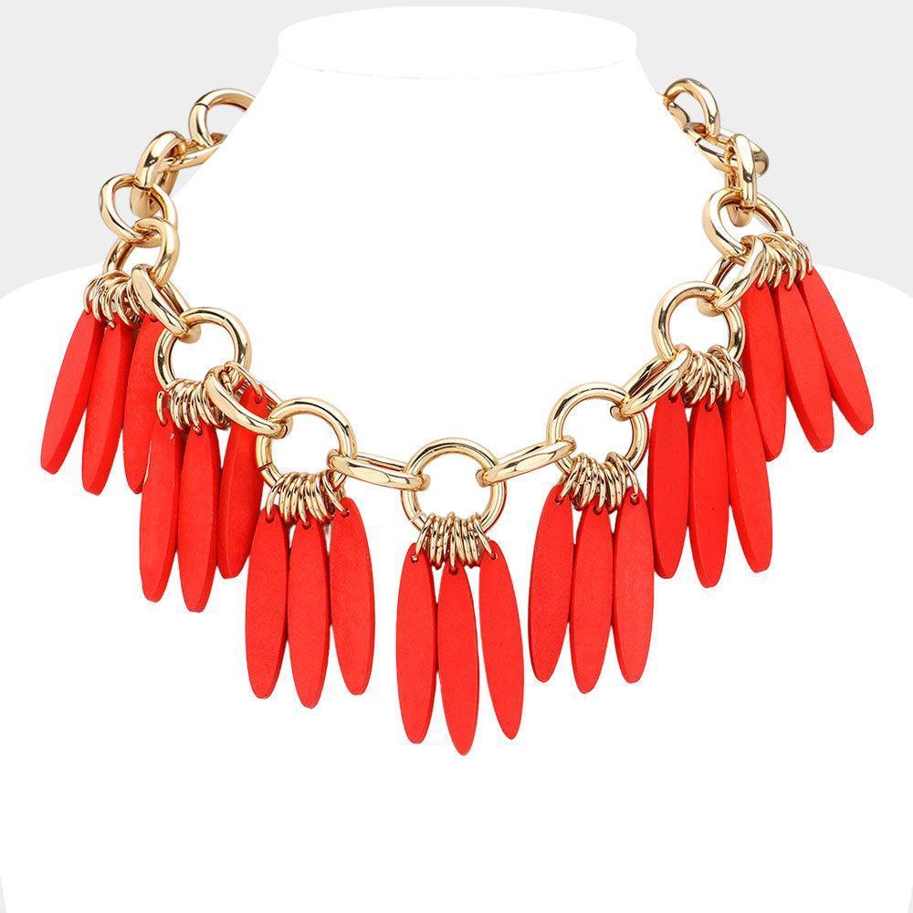 Red Boho Wood Bib Necklace - Jewelry Store by Erik Rayo