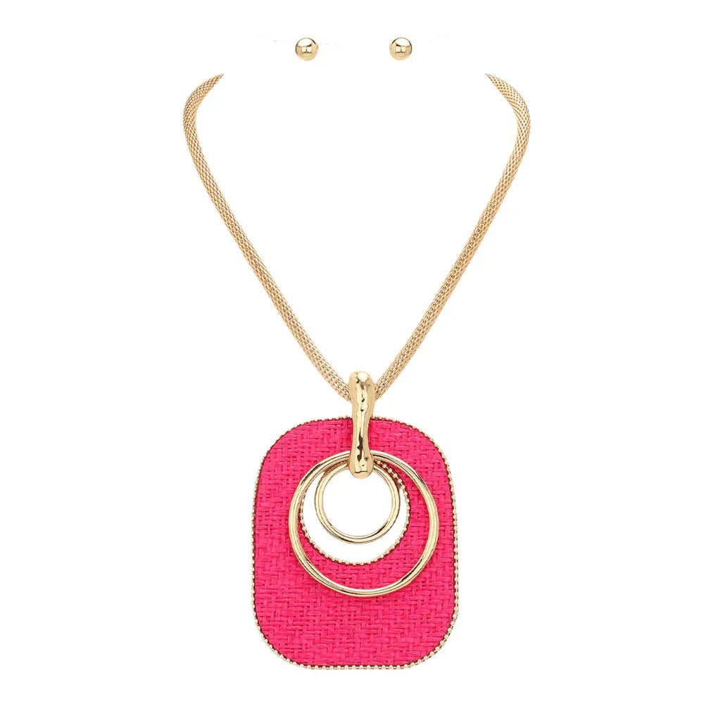 Red Raffia Weave Resin Back Abstract Pendant Statement Necklace - Jewelry Store by Erik Rayo
