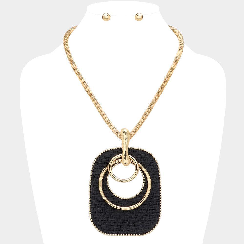 Black Raffia Weave Resin Back Abstract Pendant Statement Necklace - Jewelry Store by Erik Rayo