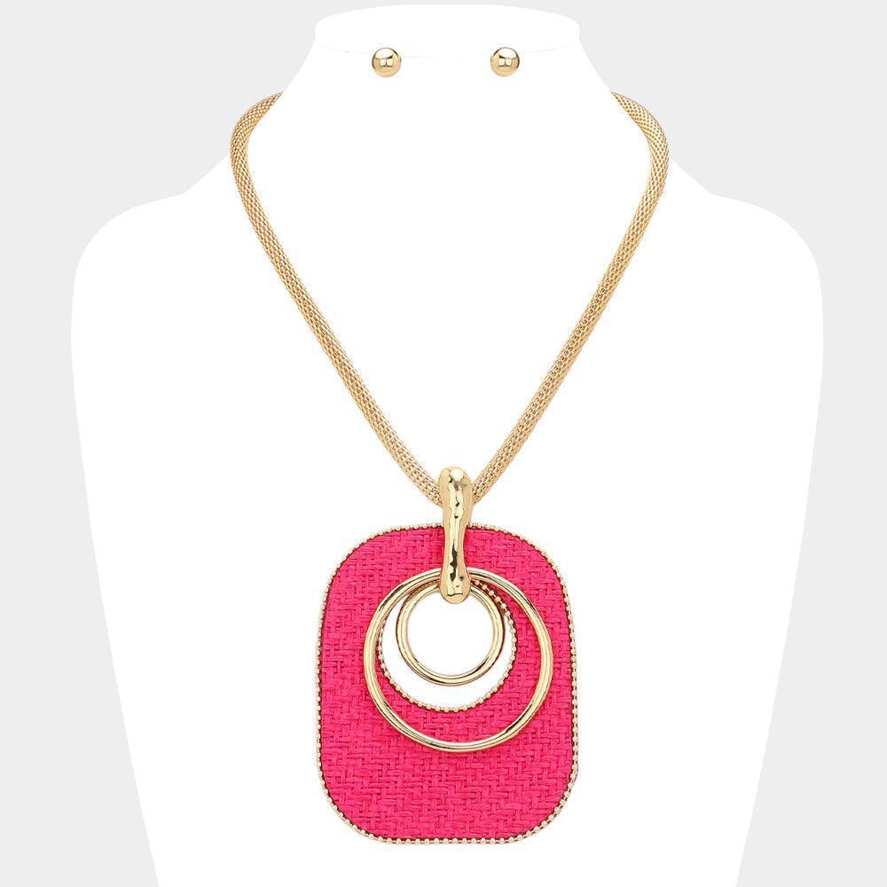 Red Raffia Weave Resin Back Abstract Pendant Statement Necklace - Jewelry Store by Erik Rayo