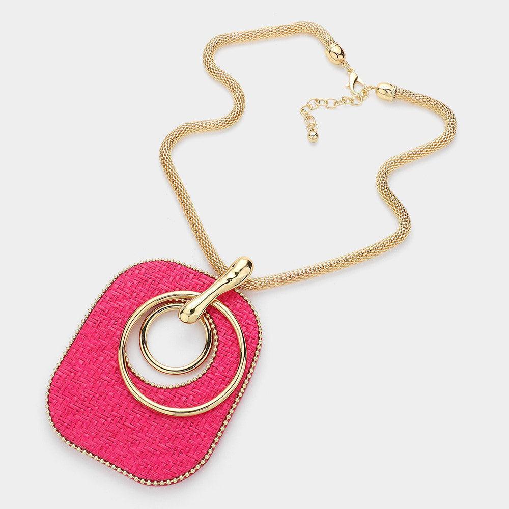 Red Raffia Weave Resin Back Abstract Pendant Statement Necklace - Jewelry Store by Erik Rayo