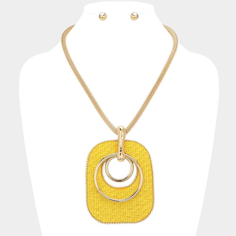 Yellow Raffia Weave Resin Back Abstract Pendant Statement Necklace - Jewelry Store by Erik Rayo