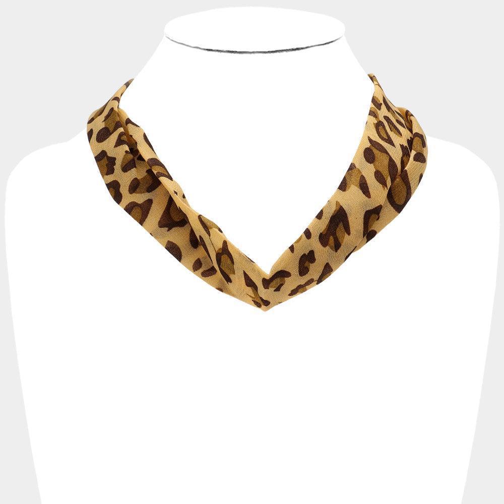 Brown Leopard Patterned Fabric Chiffon Necklace - Jewelry Store by Erik Rayo
