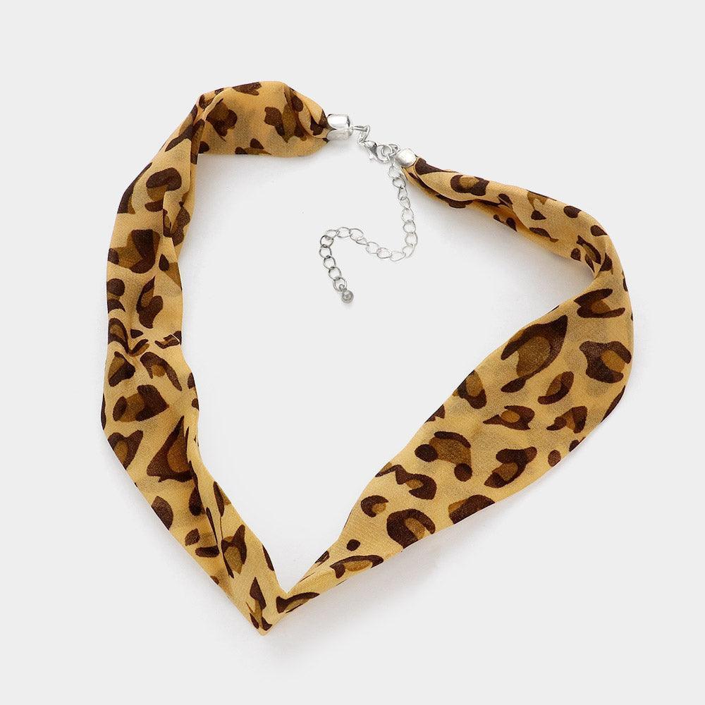 Brown Leopard Patterned Fabric Chiffon Necklace - Jewelry Store by Erik Rayo