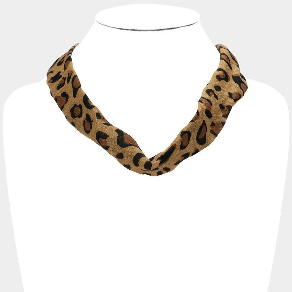 Brown Leopard Patterned Fabric Chiffon Necklace - Jewelry Store by Erik Rayo