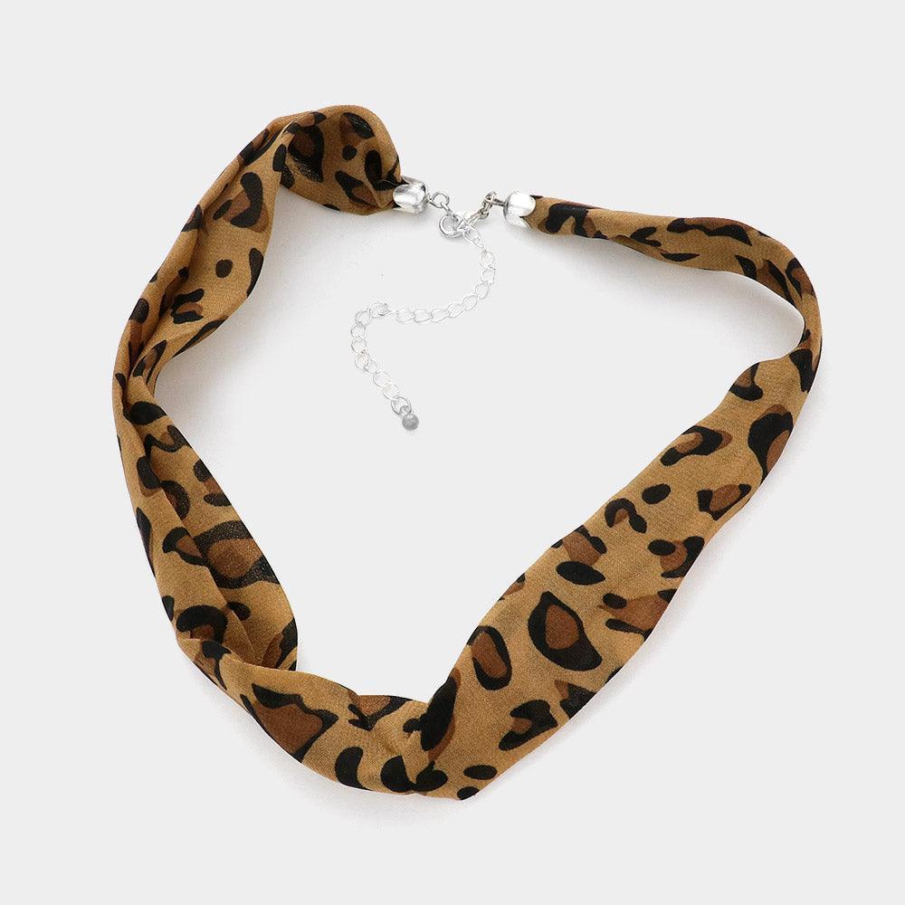 Brown Leopard Patterned Fabric Chiffon Necklace - Jewelry Store by Erik Rayo