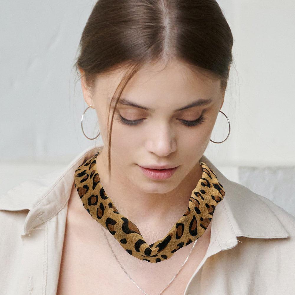 Brown Leopard Patterned Fabric Chiffon Necklace - Jewelry Store by Erik Rayo