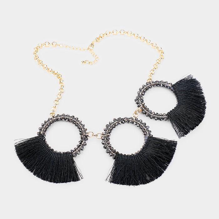 Gold Triple Seed Bead Round Fan Tassel Necklace - Jewelry Store by Erik Rayo