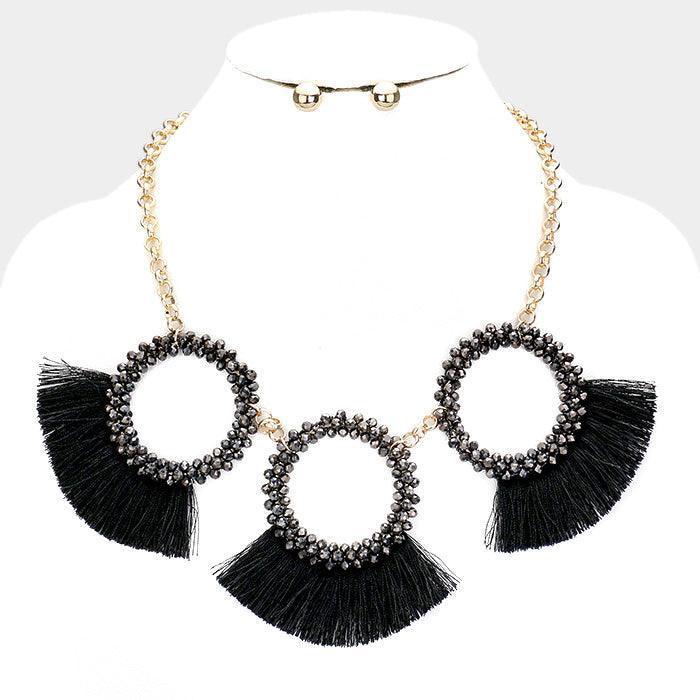 Gold Triple Seed Bead Round Fan Tassel Necklace - Jewelry Store by Erik Rayo