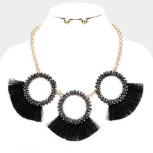 Load image into Gallery viewer, Gold Triple Seed Bead Round Fan Tassel Necklace
