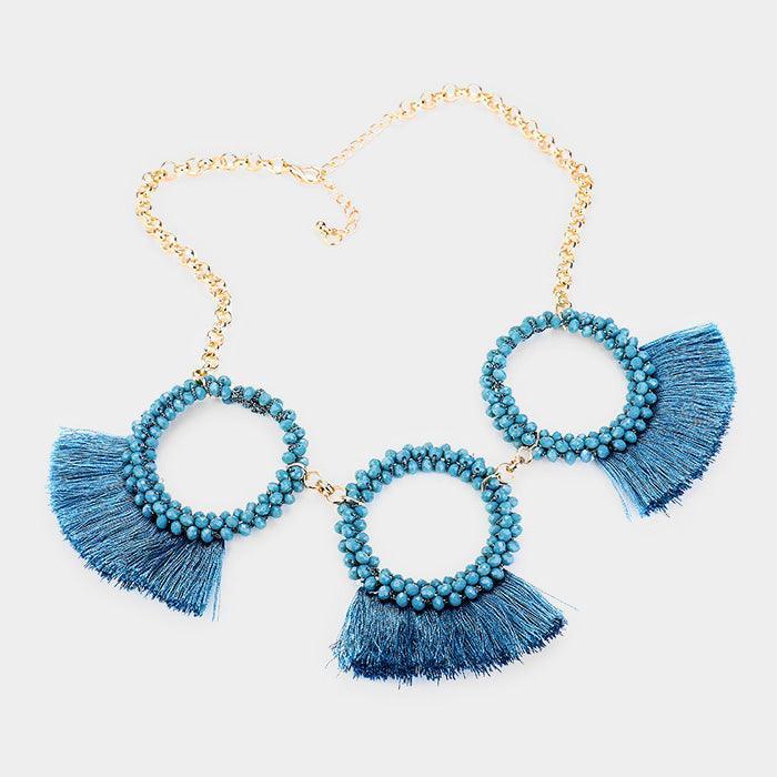 Gold Triple Seed Bead Round Fan Tassel Necklace - Jewelry Store by Erik Rayo