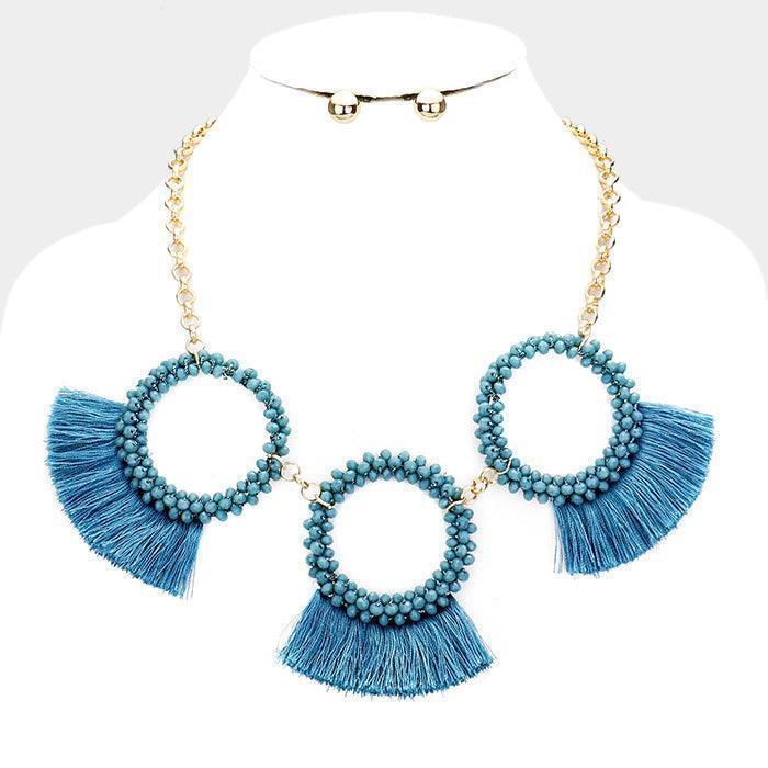 Gold Triple Seed Bead Round Fan Tassel Necklace - Jewelry Store by Erik Rayo