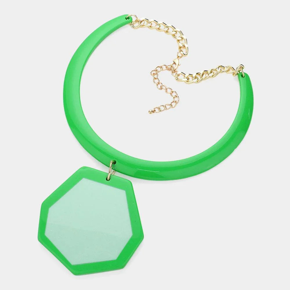 Green Oversized Resin Geometric Pendant Statement Necklace - Jewelry Store by Erik Rayo
