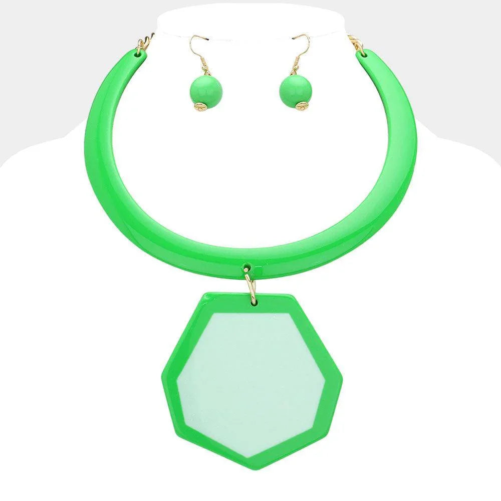 Green Oversized Resin Geometric Pendant Statement Necklace - Jewelry Store by Erik Rayo