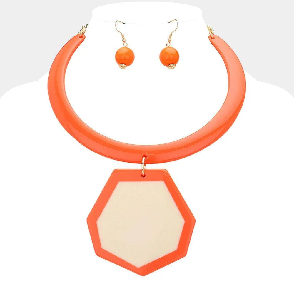 Gold Oversized Resin Geometric Pendant Statement Necklace - Jewelry Store by Erik Rayo