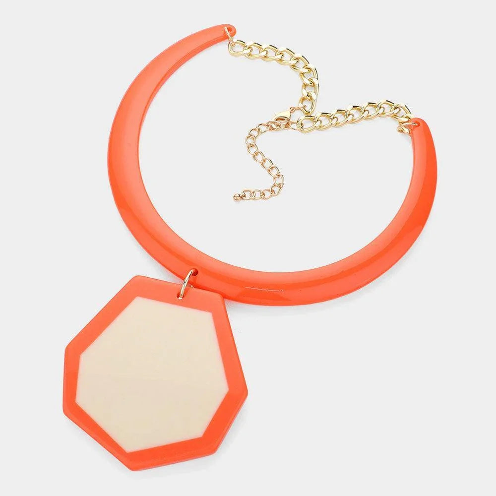 Gold Oversized Resin Geometric Pendant Statement Necklace - Jewelry Store by Erik Rayo