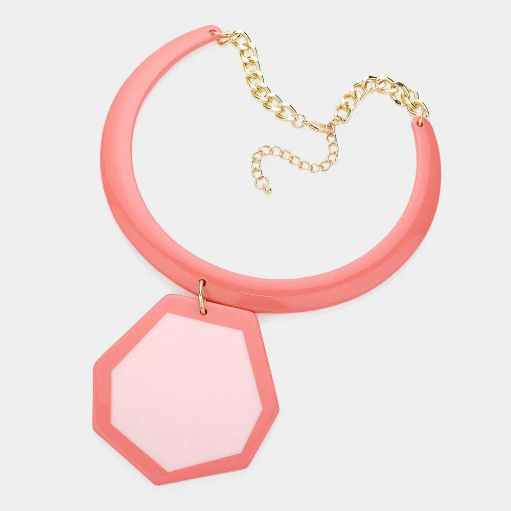 Pink Oversized Resin Geometric Pendant Statement Necklace - Jewelry Store by Erik Rayo