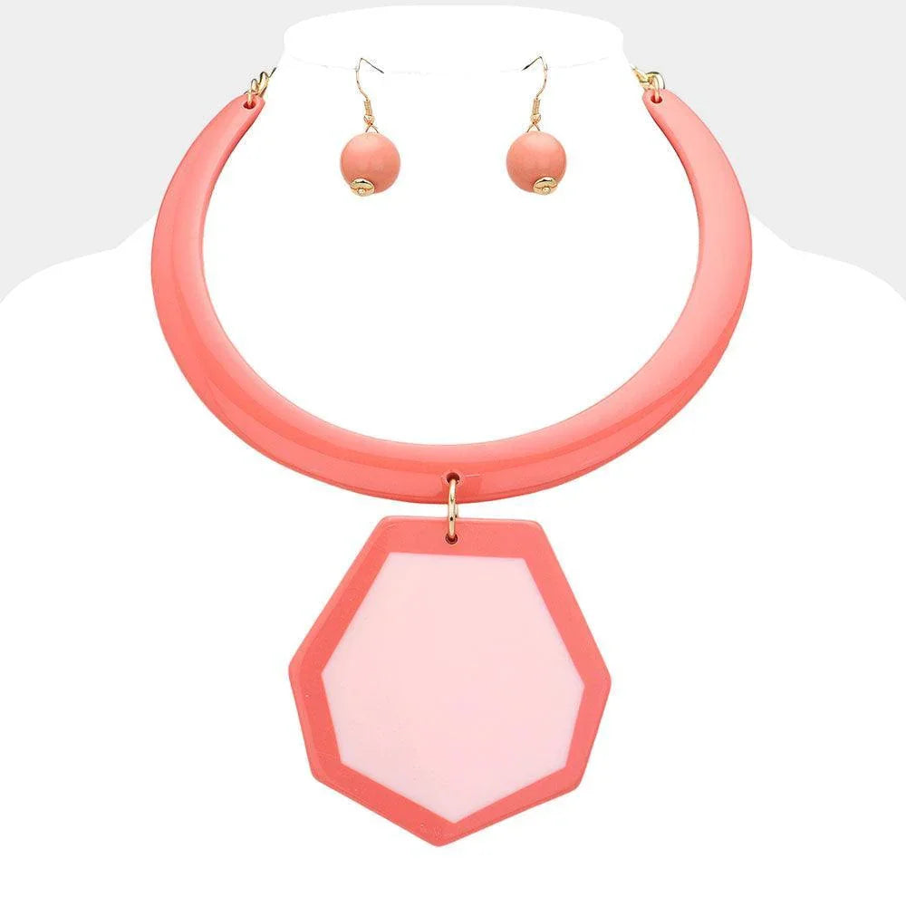 Pink Oversized Resin Geometric Pendant Statement Necklace - Jewelry Store by Erik Rayo