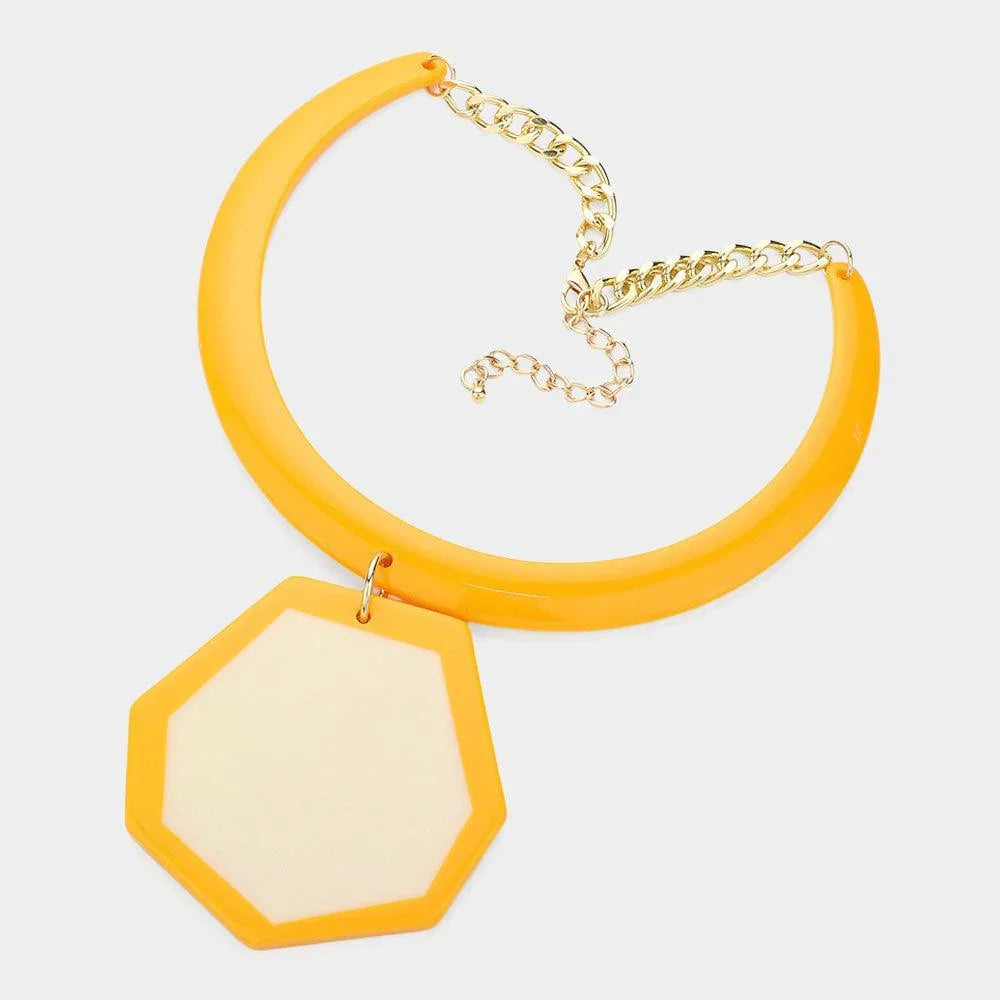 Yellow Oversized Resin Geometric Pendant Statement Necklace - Jewelry Store by Erik Rayo