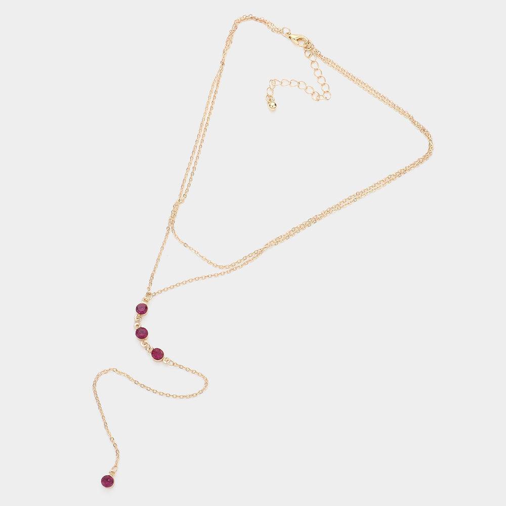Fuchsia Dropped Round Stone Double Layered Y Necklace - Jewelry Store by Erik Rayo