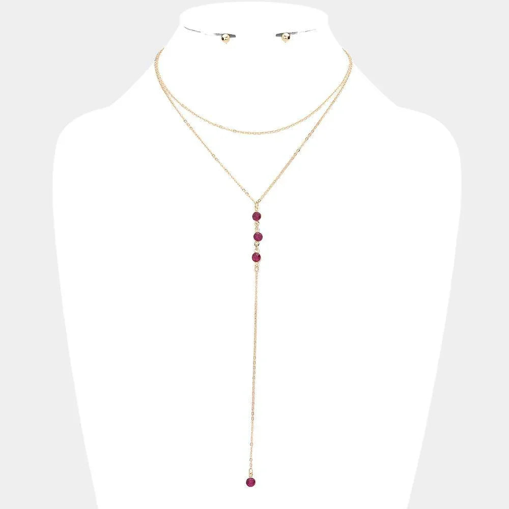 Fuchsia Dropped Round Stone Double Layered Y Necklace - Jewelry Store by Erik Rayo