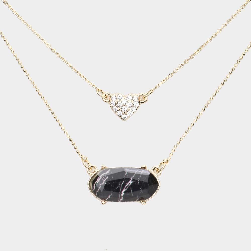 Black Heart Hexagon Bead Pendant Double Layered Necklace - Jewelry Store by Erik Rayo