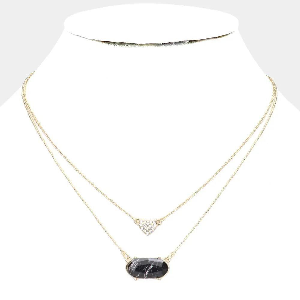 Black Heart Hexagon Bead Pendant Double Layered Necklace - Jewelry Store by Erik Rayo