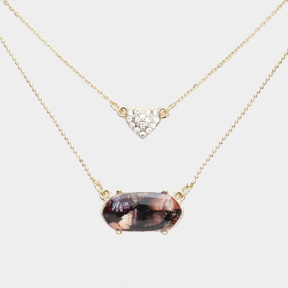 Peach Heart Hexagon Bead Pendant Double Layered Necklace - Jewelry Store by Erik Rayo