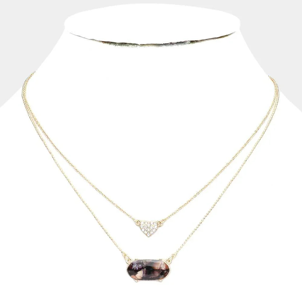 Peach Heart Hexagon Bead Pendant Double Layered Necklace - Jewelry Store by Erik Rayo