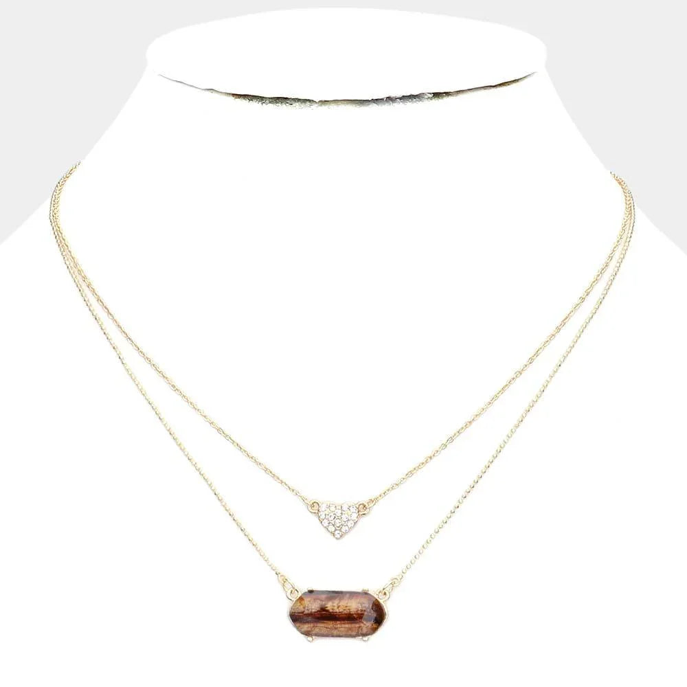Brown Heart Hexagon Bead Pendant Double Layered Necklace - Jewelry Store by Erik Rayo