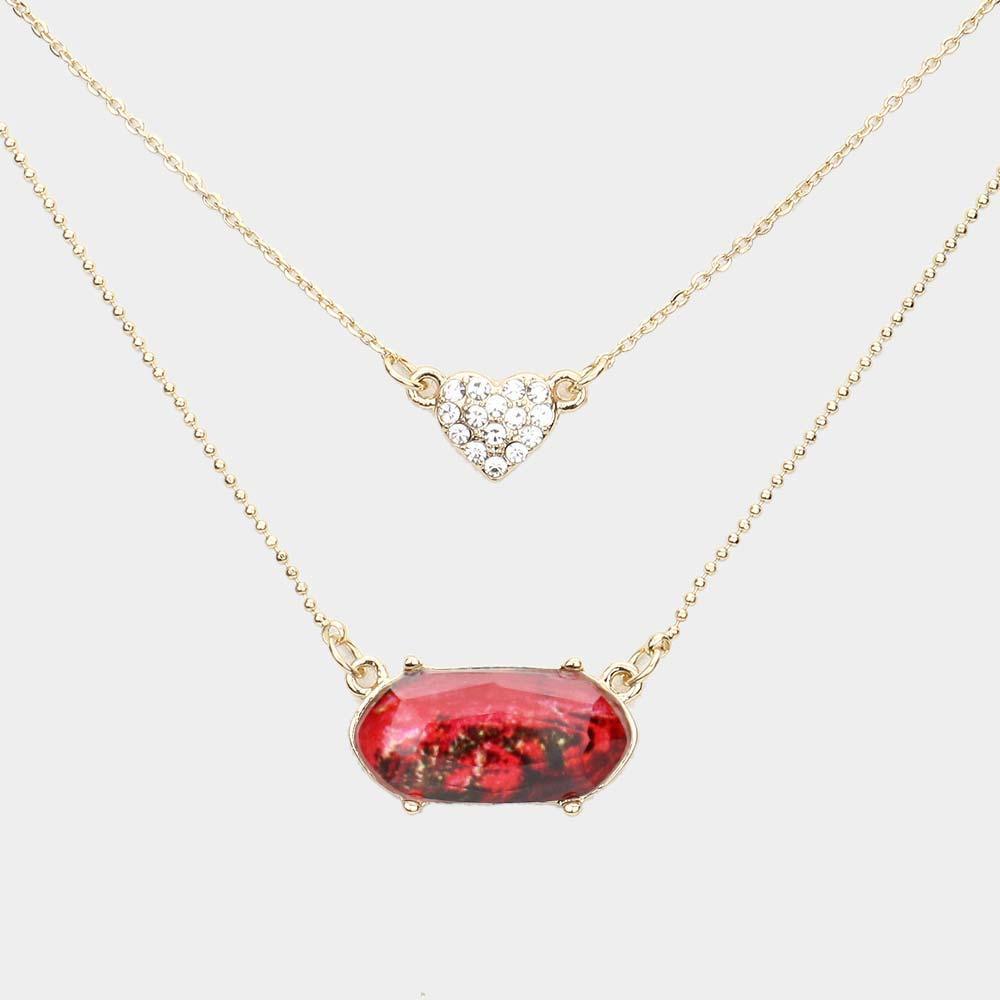 Red Heart Hexagon Bead Pendant Double Layered Necklace - Jewelry Store by Erik Rayo