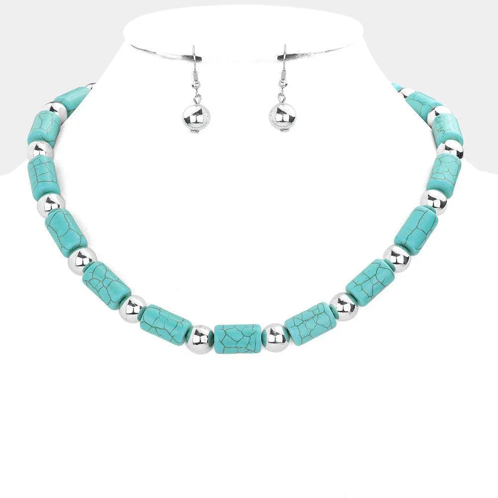 Turquoise Metal Ball Accented Turquoise Necklace - Jewelry Store by Erik Rayo
