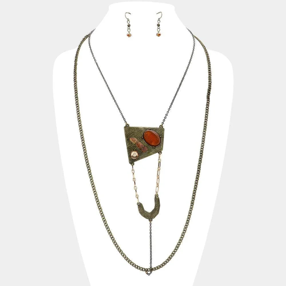 Gold Double Layer Abstract Raw Quartz Necklace - Jewelry Store by Erik Rayo