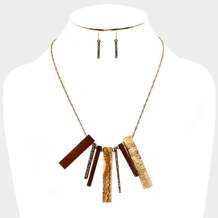 Rhinestone Rectangular Bead Wood Bar Statement Necklace - Jewelry Store by Erik Rayo