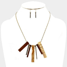 Load image into Gallery viewer, Rhinestone Rectangular Bead Wood Bar Statement Necklace
