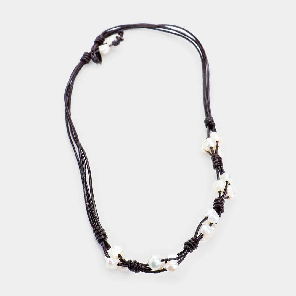 Brown Freshwater Pearl Faux Leather Necklace - Jewelry Store by Erik Rayo