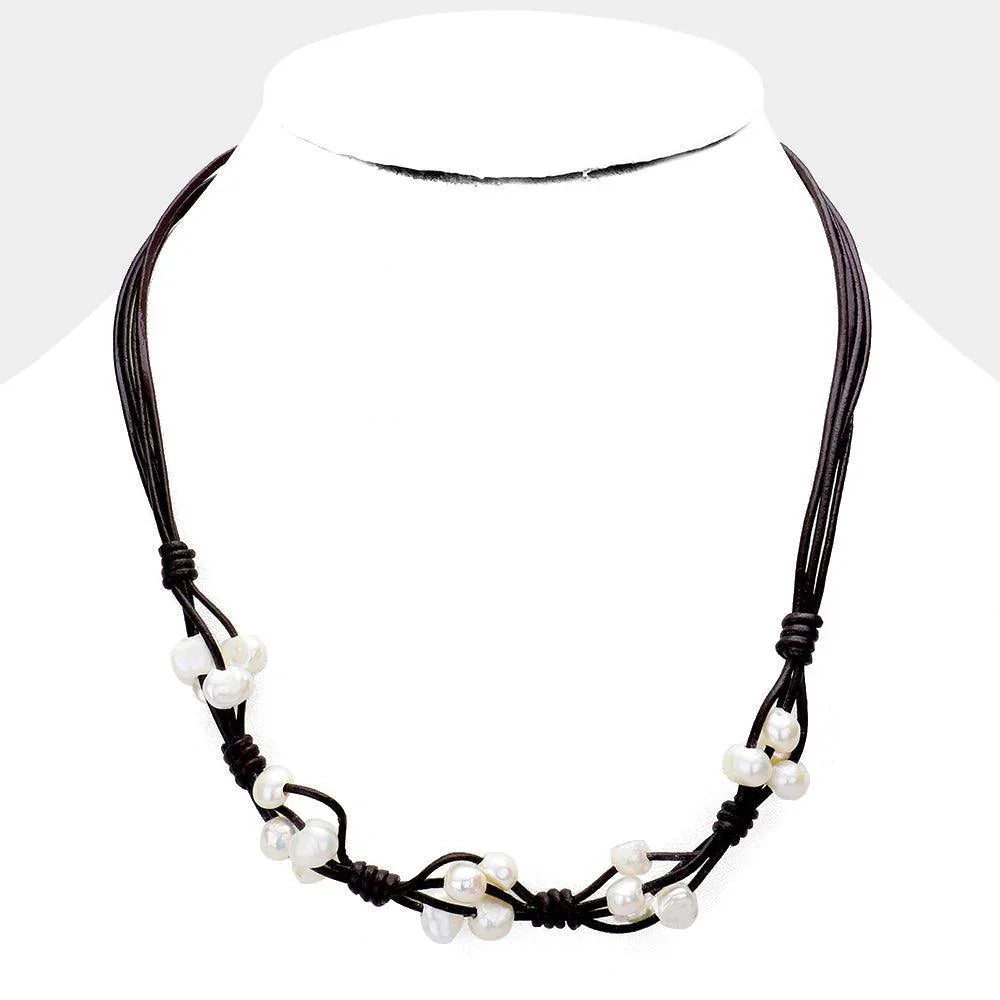 Brown Freshwater Pearl Faux Leather Necklace - Jewelry Store by Erik Rayo