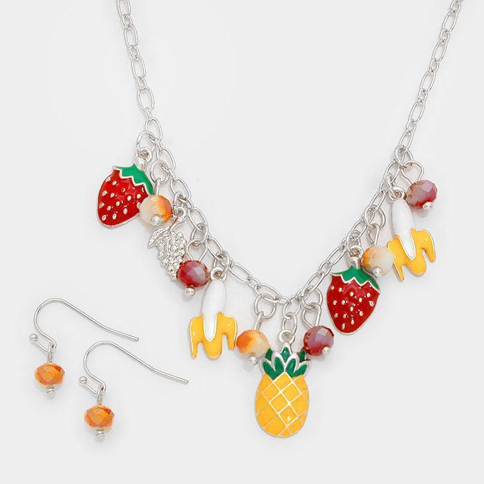 banana & pineapple tropical fruit charm necklace - Jewelry Store by Erik Rayo