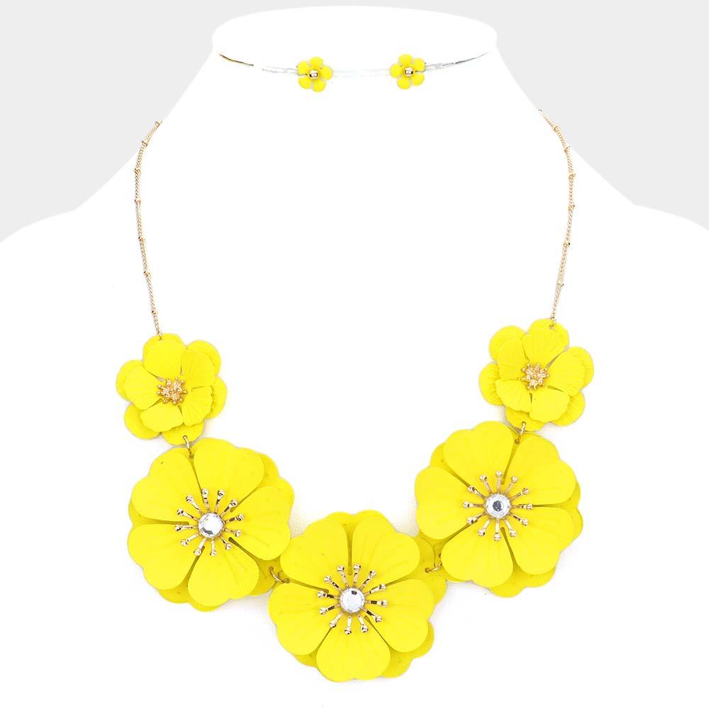 Yellow Bloom Flower Link Necklace