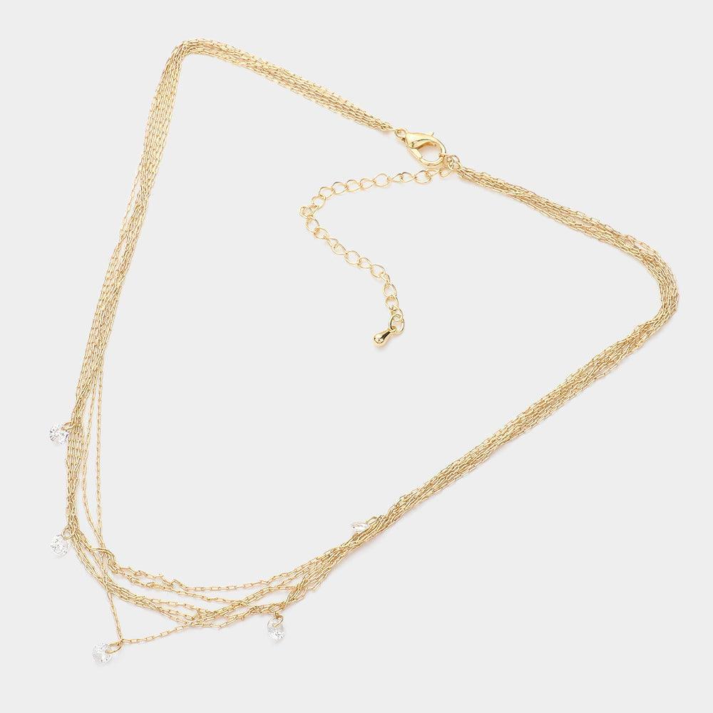 Gold Clear Stone Charm Multi Layered Necklace - Jewelry Store by Erik Rayo