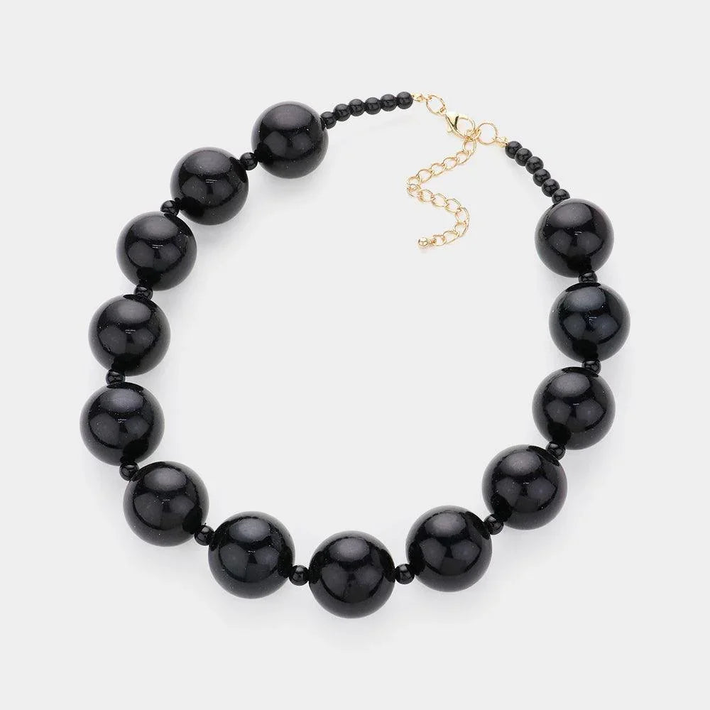 Black Chunky Pearl Beaded Necklace - Jewelry Store by Erik Rayo