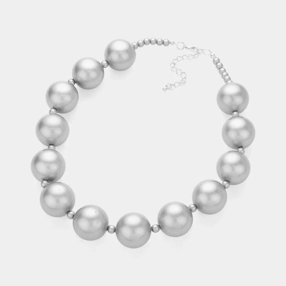 Silver Chunky Pearl Beaded Necklace - Jewelry Store by Erik Rayo