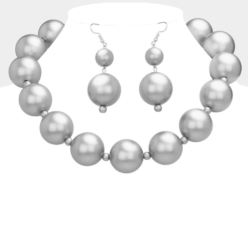 Silver Chunky Pearl Beaded Necklace