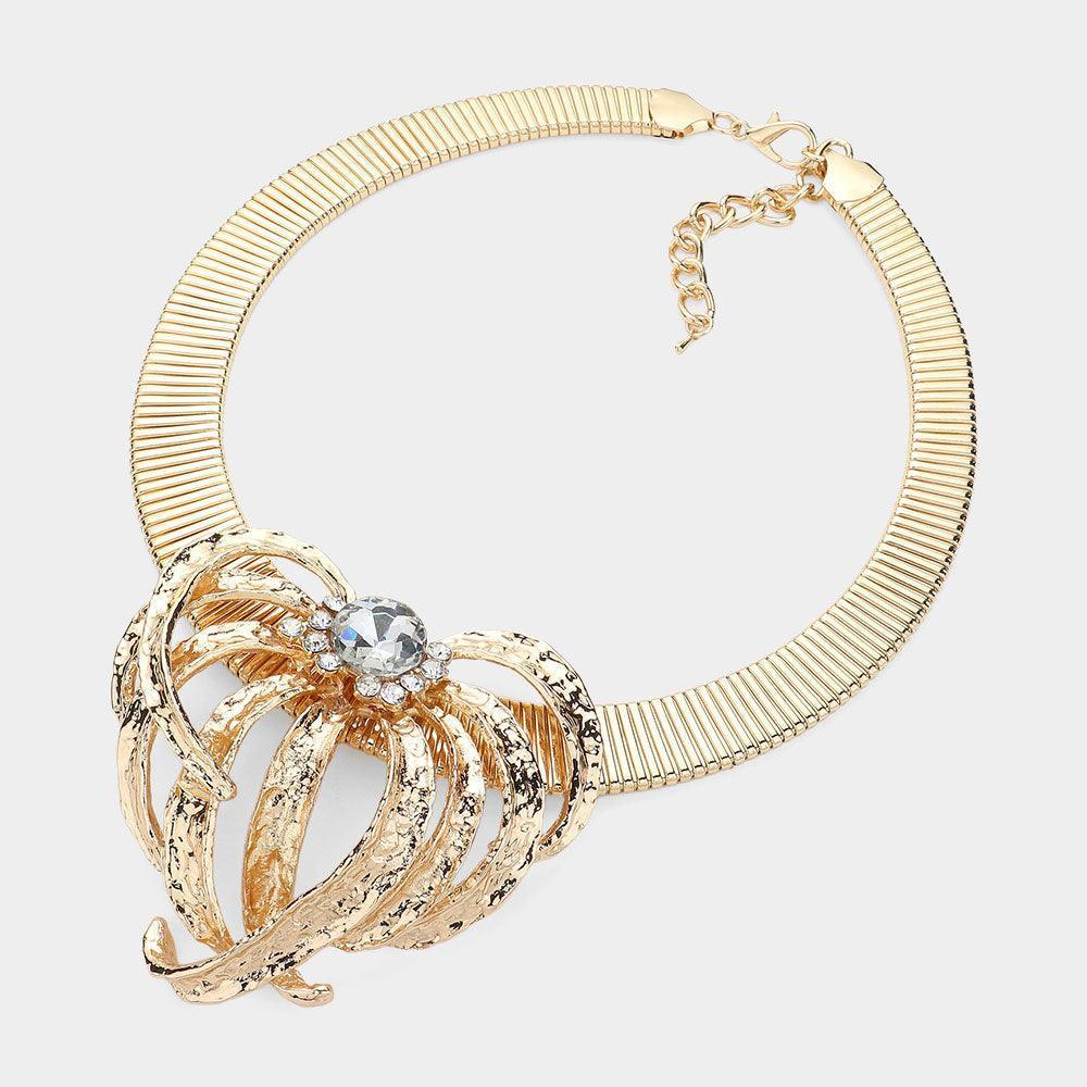 Clear Stone Pointed Abstract Hammered Metal Pendant Statement Necklace - Jewelry Store by Erik Rayo