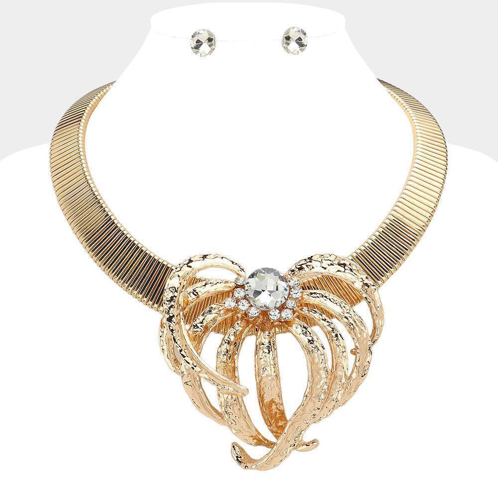 Clear Stone Pointed Abstract Hammered Metal Pendant Statement Necklace - Jewelry Store by Erik Rayo