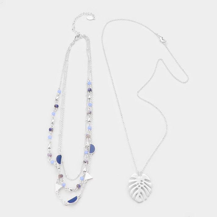 Silver 2PCS - Metal Tropical Leaf Pendant Detachable Necklace - Jewelry Store by Erik Rayo