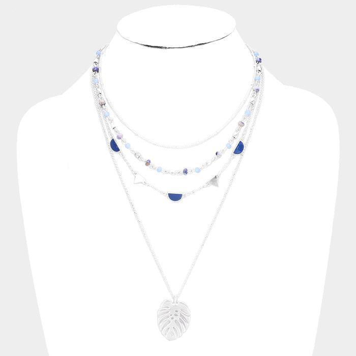 Silver 2PCS - Metal Tropical Leaf Pendant Detachable Necklace - Jewelry Store by Erik Rayo