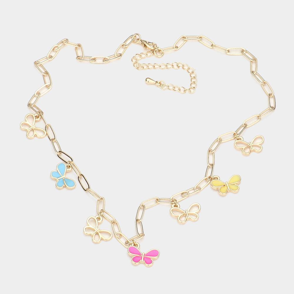 Gold Butterfly Pendant Station Necklace - Jewelry Store by Erik Rayo