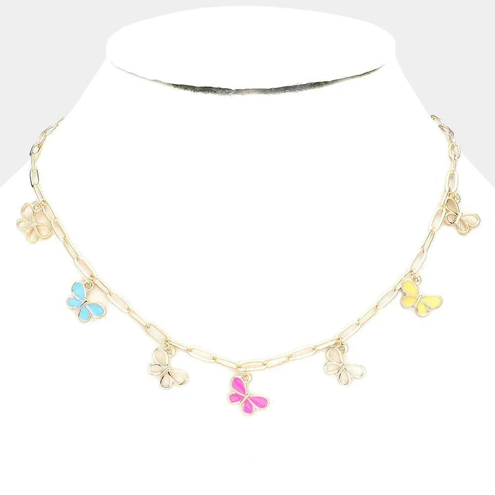 Gold Butterfly Pendant Station Necklace - Jewelry Store by Erik Rayo