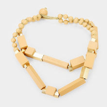 Load image into Gallery viewer, Gold Double Strand Metal Wood Beaded Necklace
